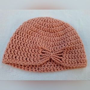 Vintage Handmade hand knitted crochet crocheted hat please pink 50's